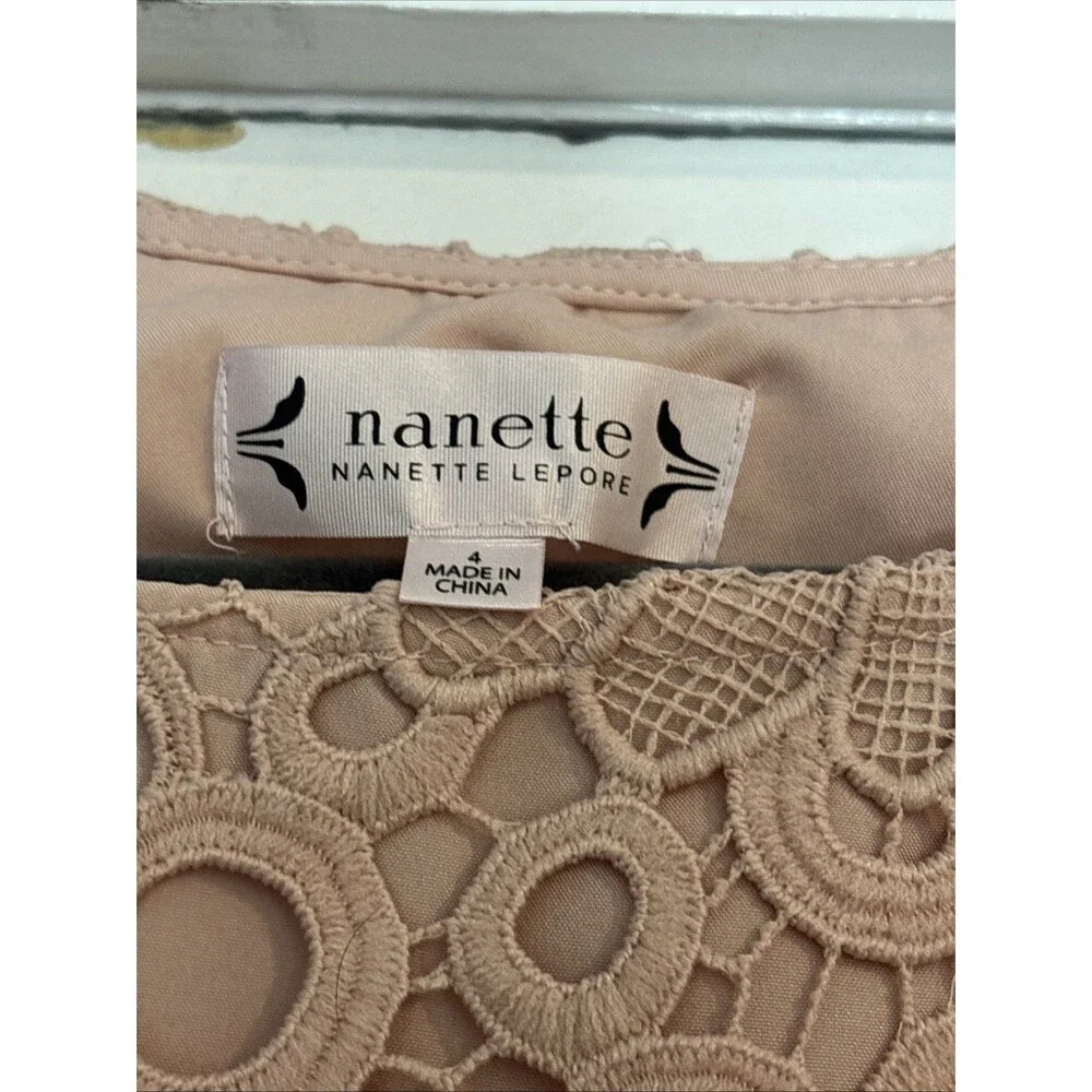 Nanette by Nanette Lepore Blush Pink Bell-Sleeve Lace Dress Size 4 EUC